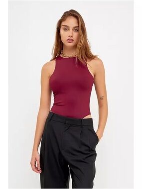 Grey Lab Burgundy Solid High Neck Bodysuit Size L